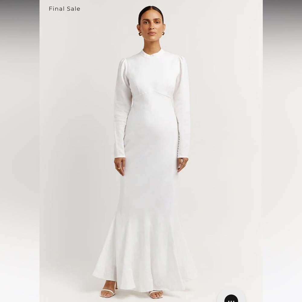 Dissh White Linen Sleeve Midi Dresss